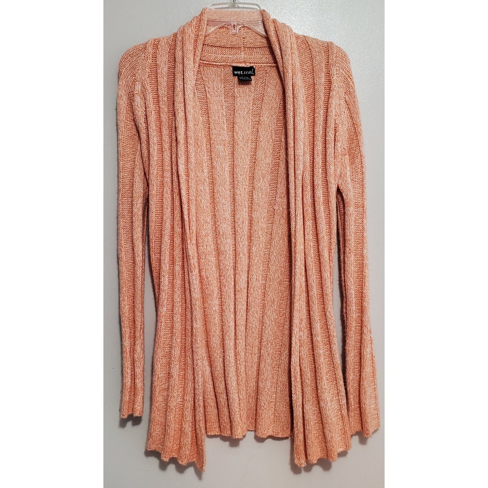 Y2K Wet Seal Peach Marled Ribbed Open Front Long Cardigan Chunky Sweater Small